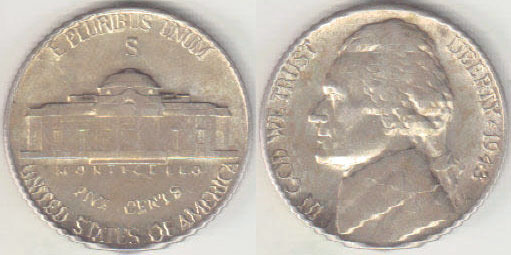 1943 S USA silver 5 Cents (Nickel) gEF A004540